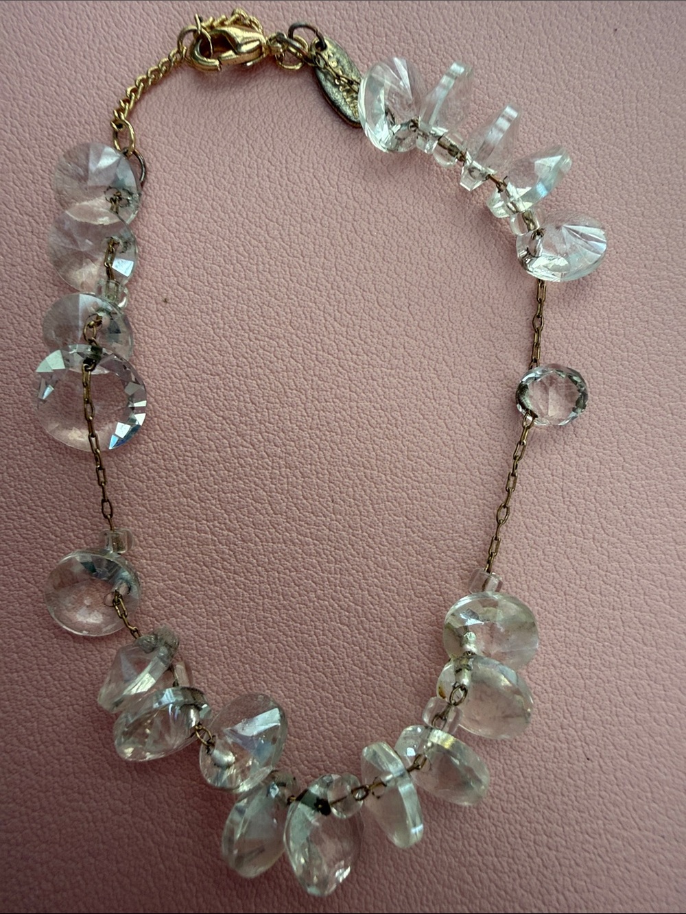 Delicate Clear Crystal Bead Necklace with Gold Chain